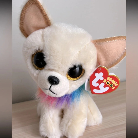 TY Beanie Boos‎ Chewy Plush Chihuahua Puppy Dog Rainbow Mane Glitter Eyes NWT - Picture 1 of 12